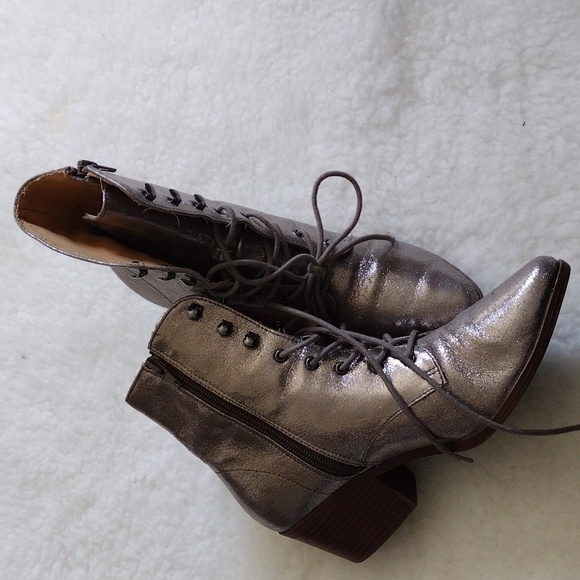 Silver Lace-Up Ankle Boots - Picture 3 of 5